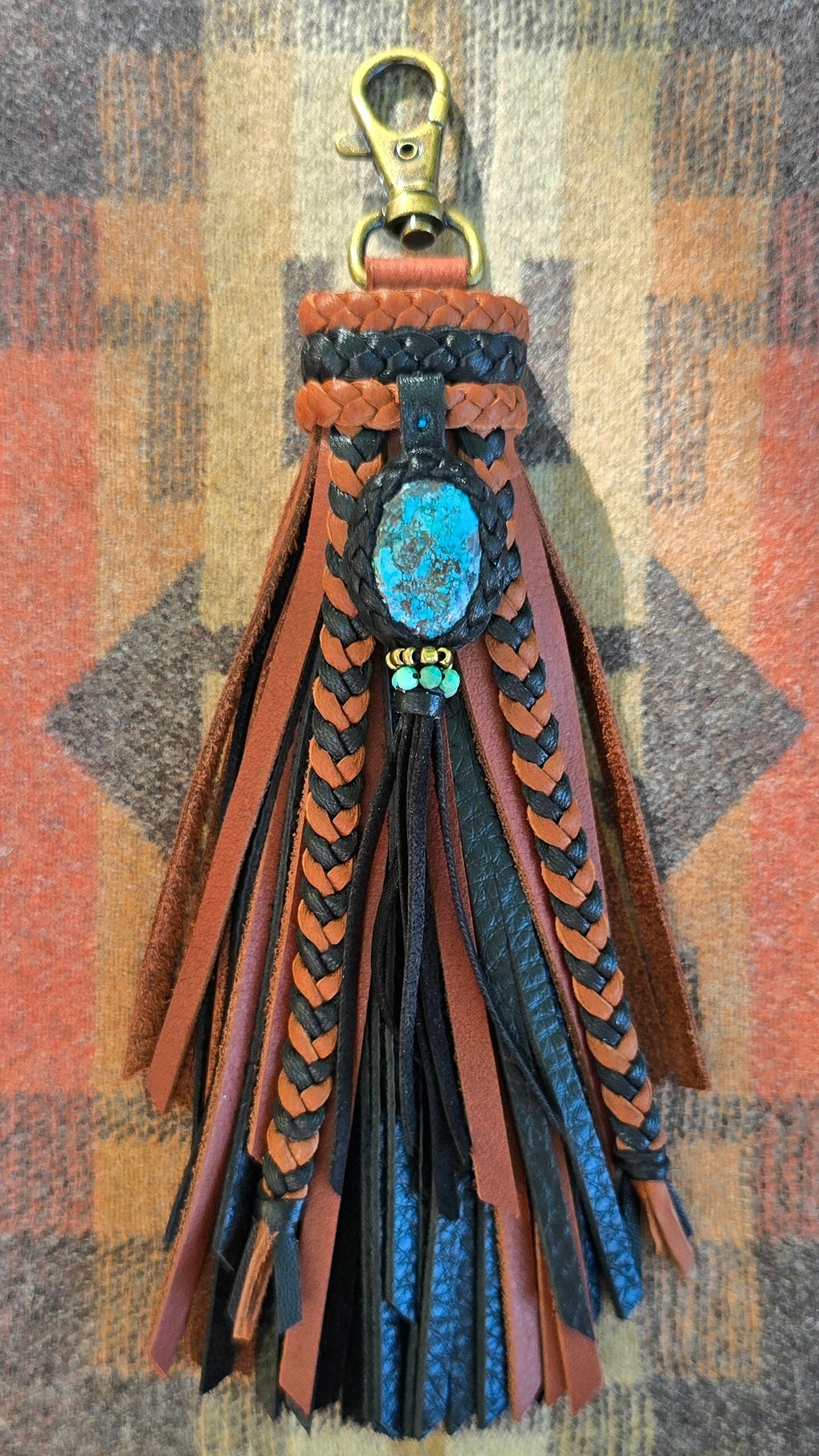 6" Hubei Turquoise Clip-on Leather Tassel