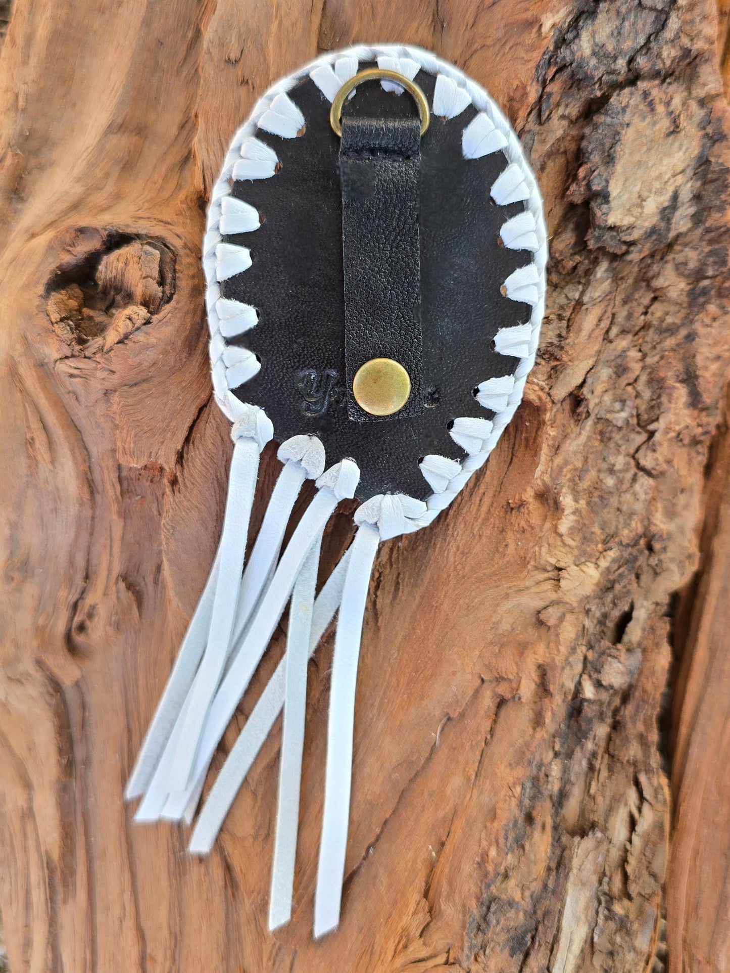 White Onyx Druzy Fringe Leather Bag Bolo