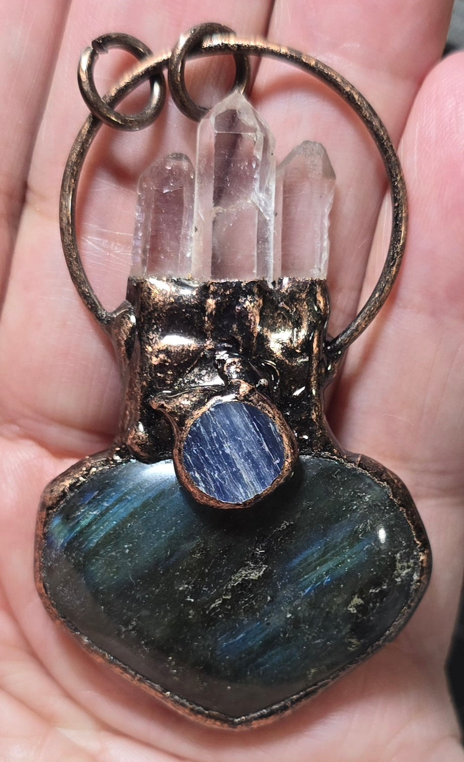 Labradorite, Clear Quartz, Blue Kyanite Pendant