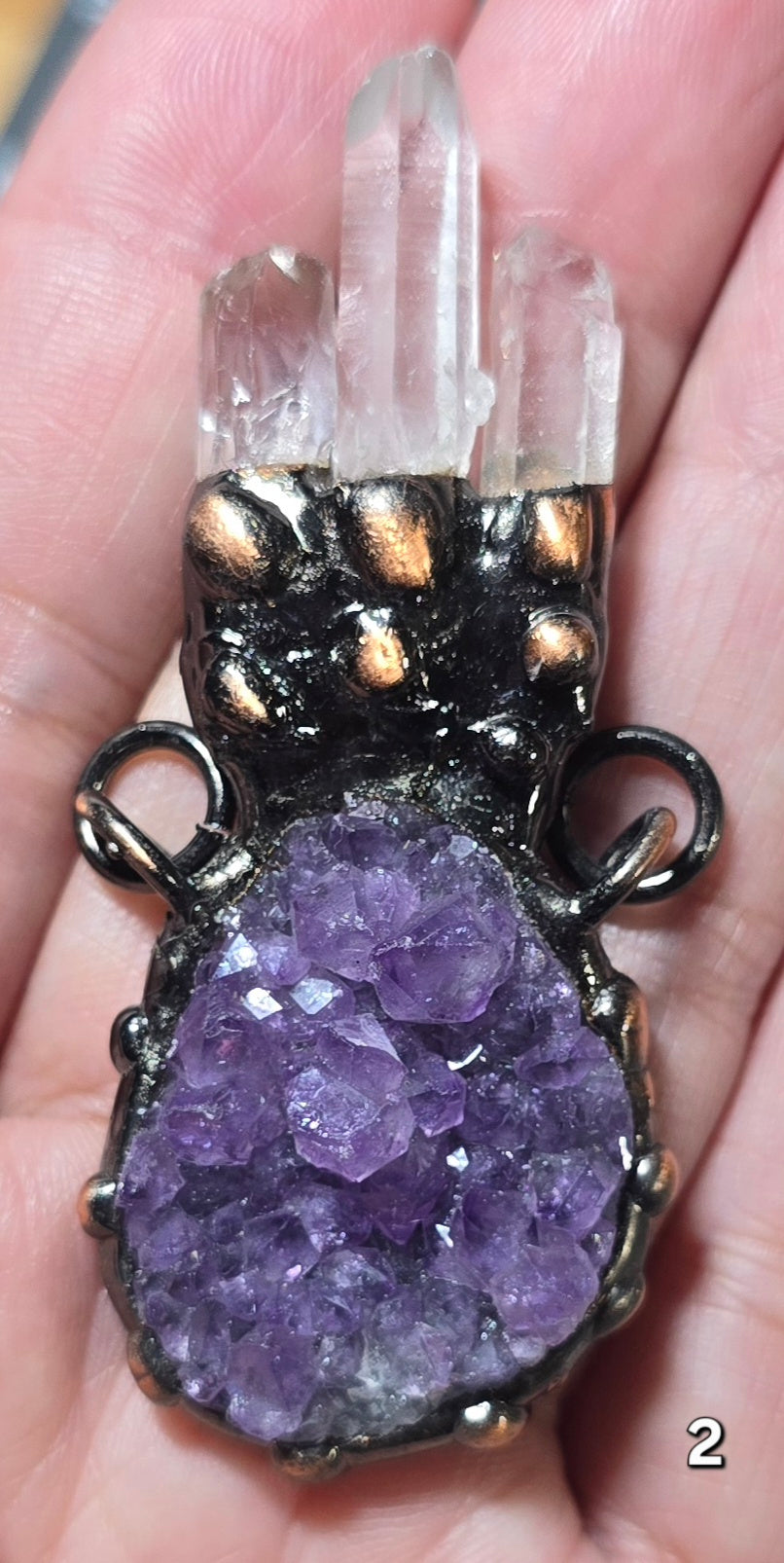 #2 Amethyst Cluster Clear Quartz Pendant