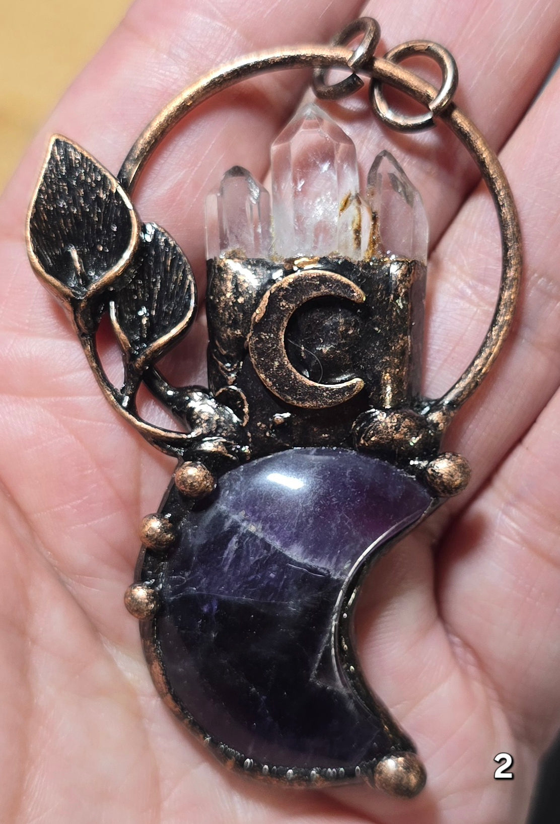 #2 Clear Quartz & Amethyst Moon Pendant