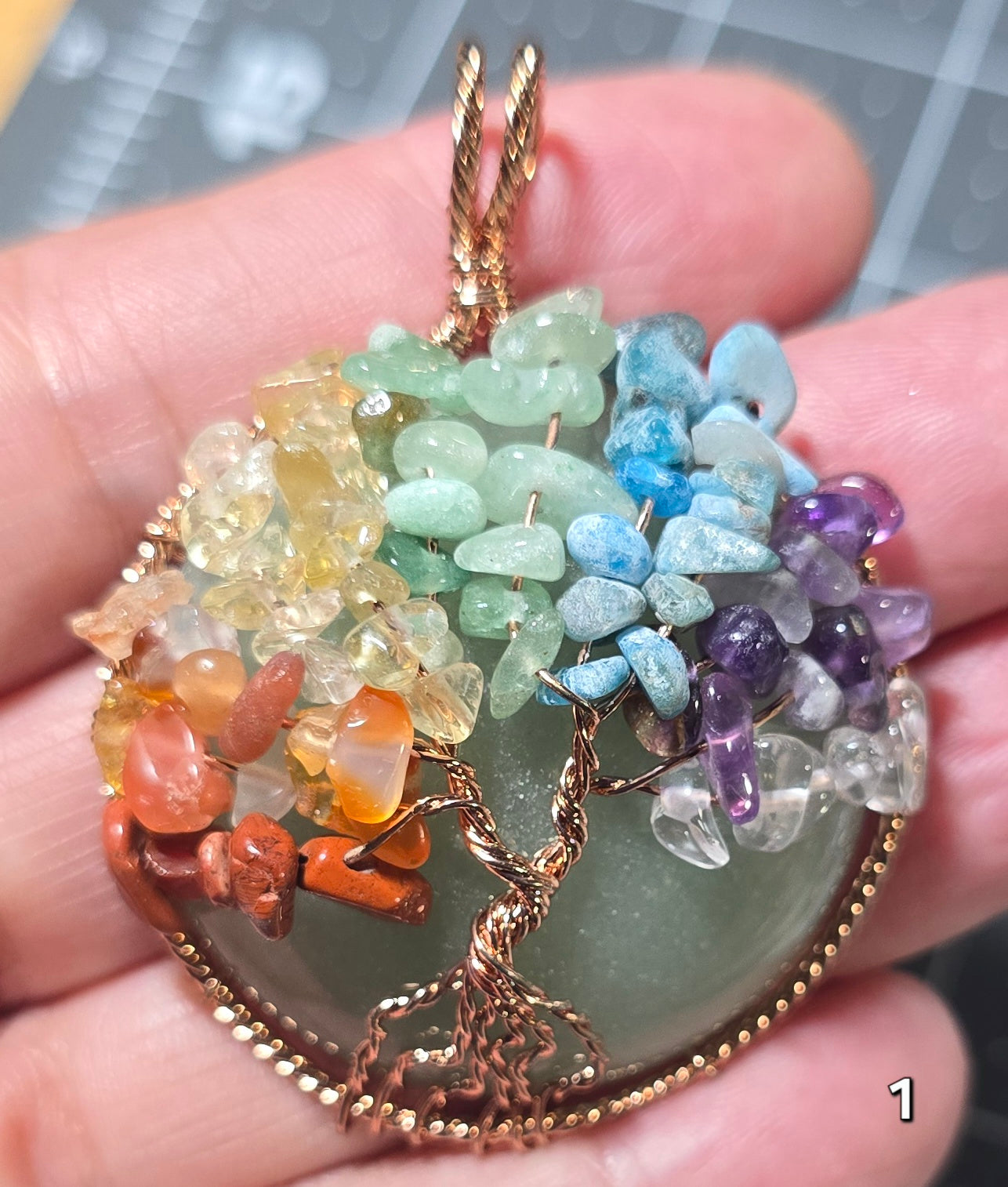 #1 Green Aventurine Seven Chakra Tree of Life Pendant