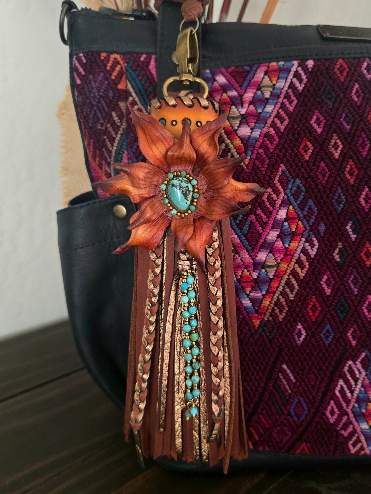 8" Wild Copper Sunflower — Clip-On Tassel