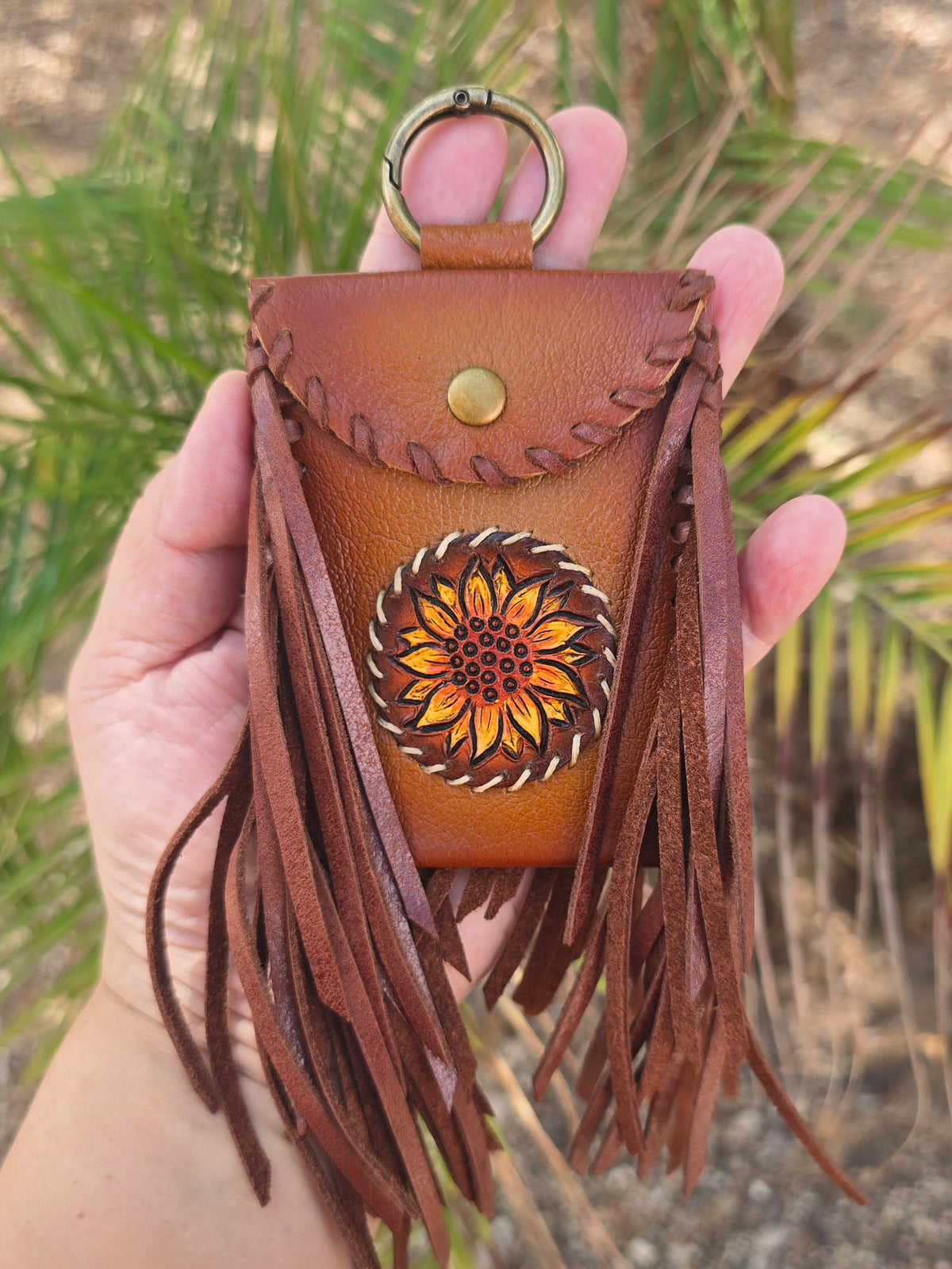 Sunflower Leather Fringe Clip Pouch
