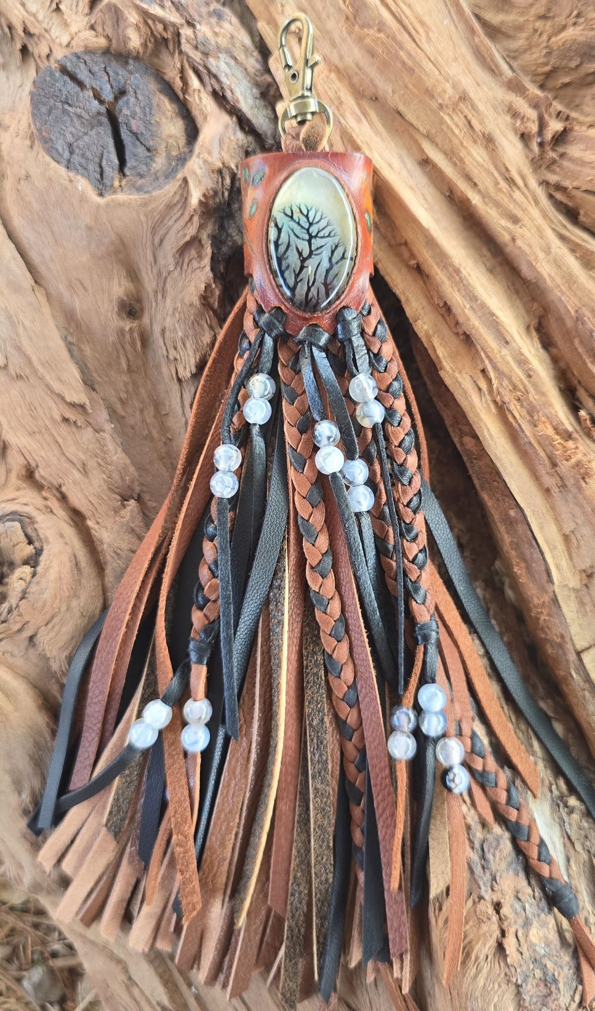 8" Clip-on Scenic Agate Tassel
