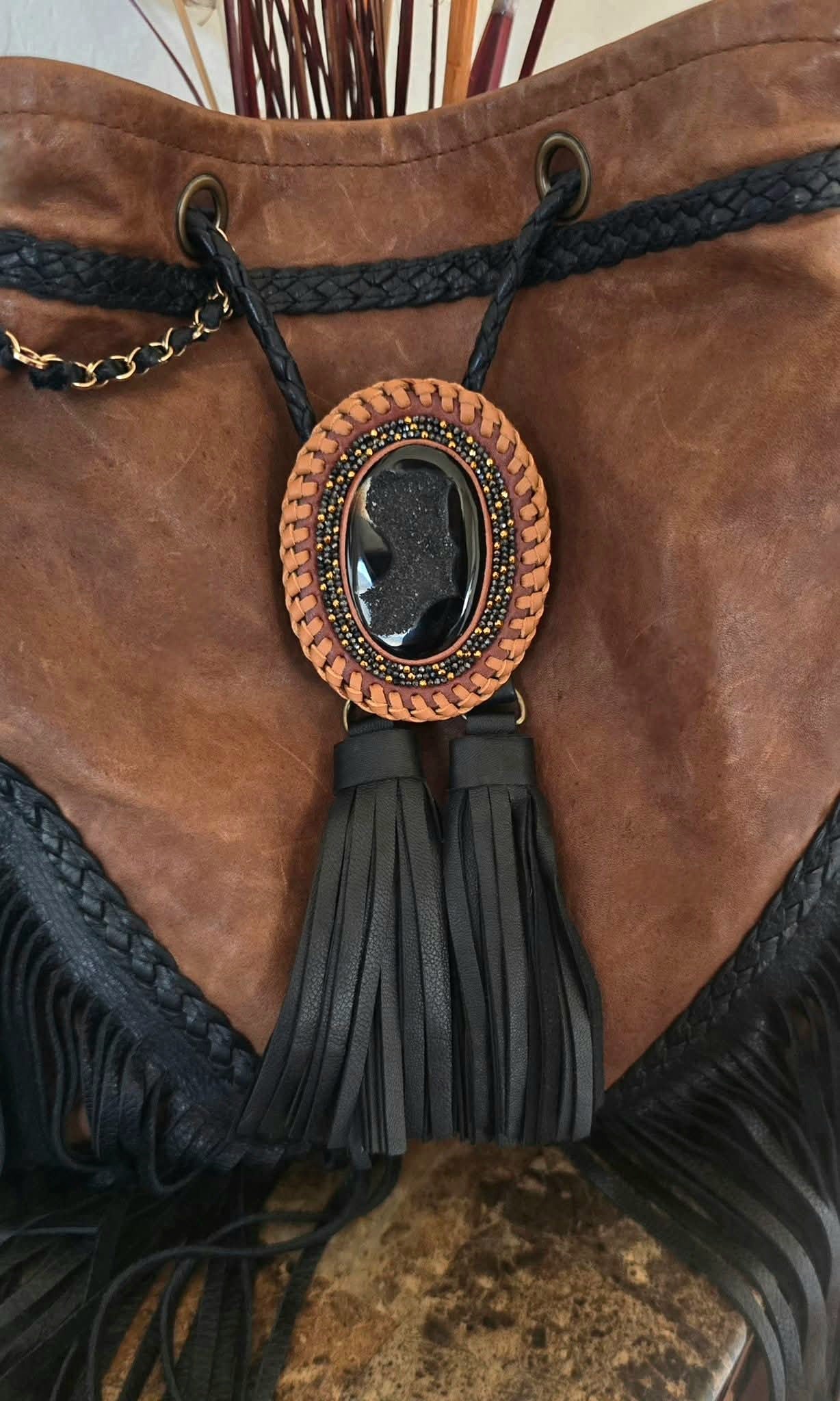 Black Druzy Bag Bolo