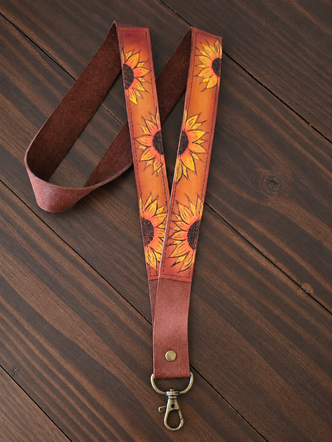Leather Sunflower Lanyard
