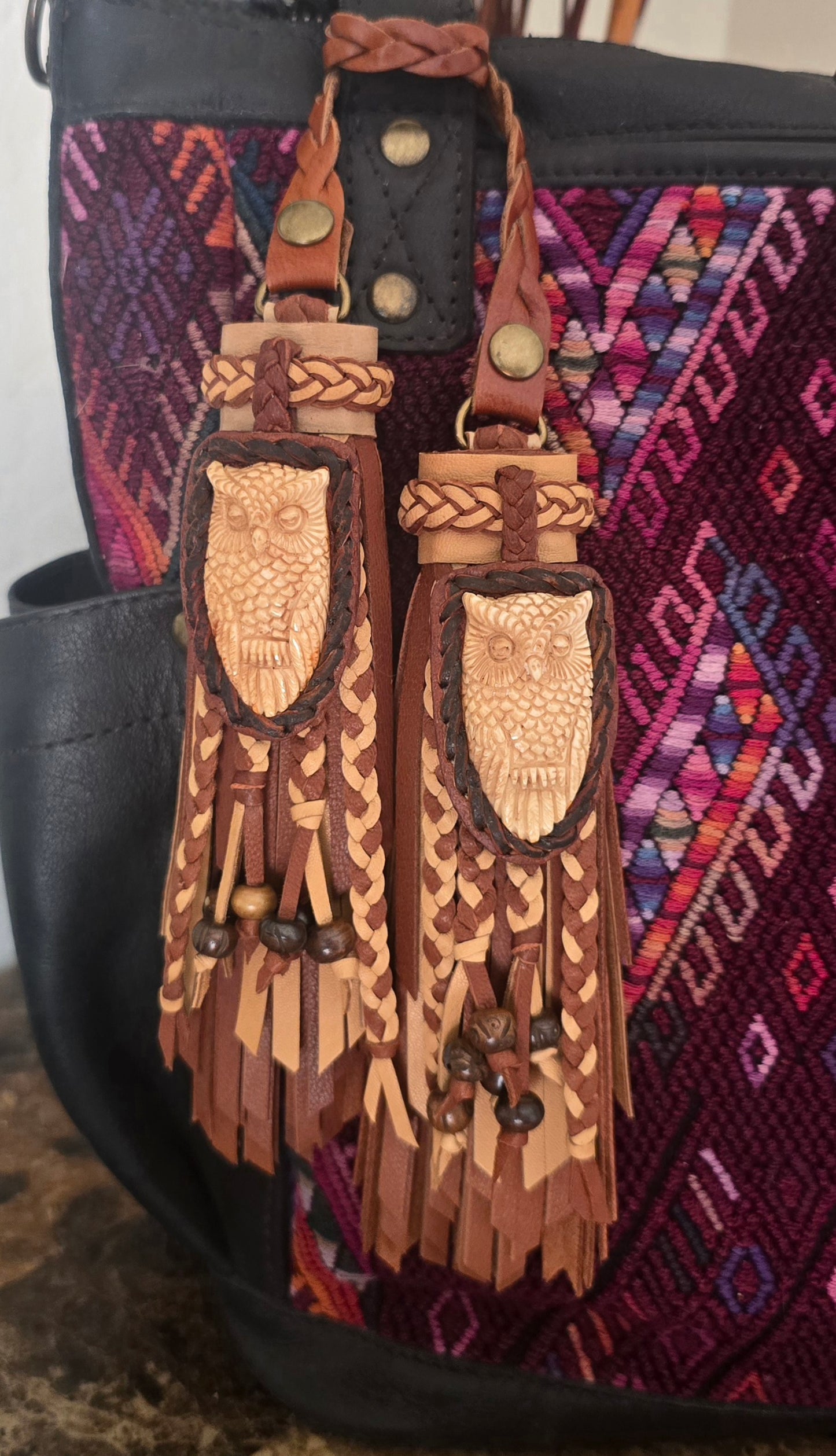 Sleepy Owls D-ring Double Tassels