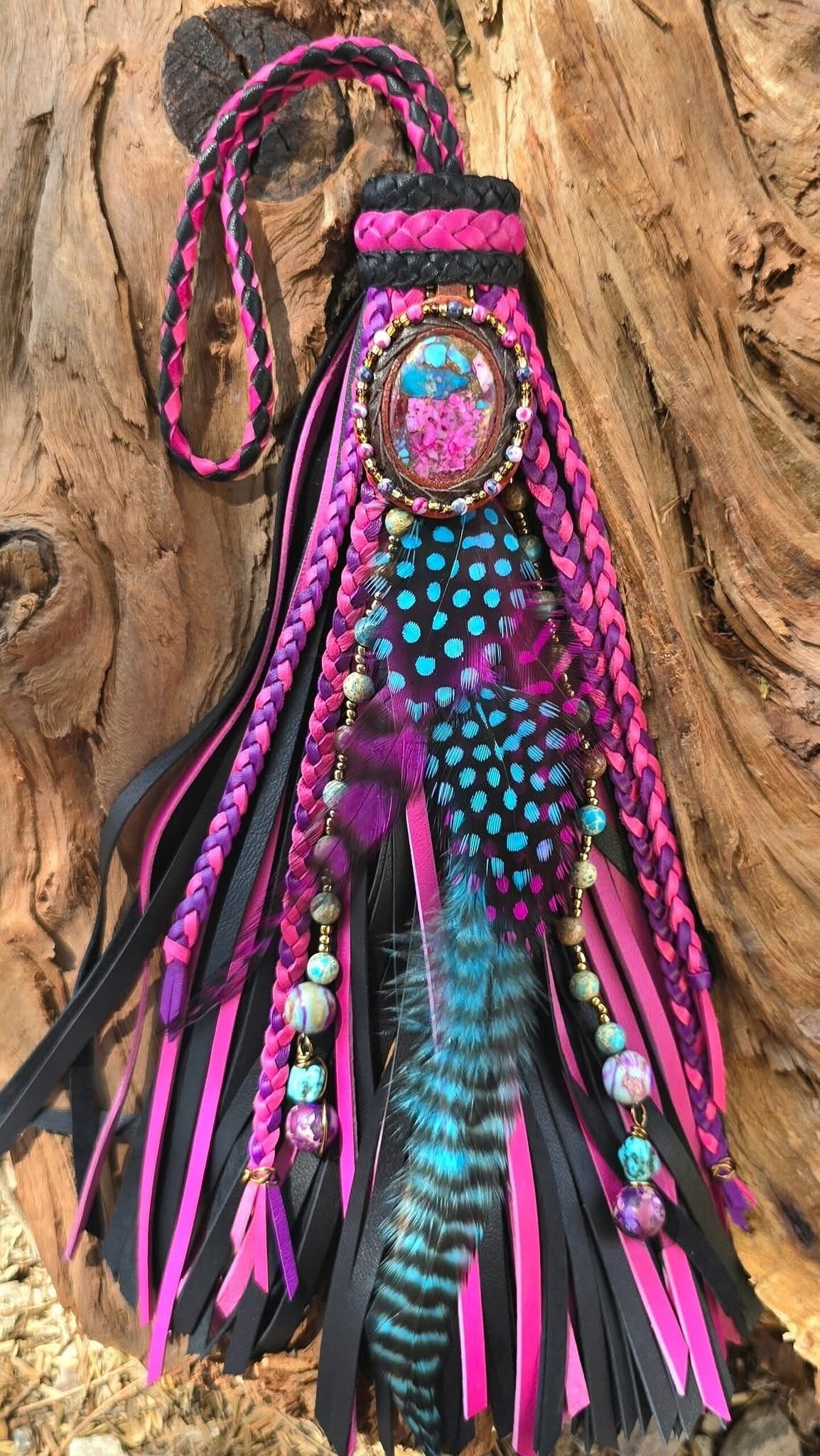10" Pink Turquoise Leather Tassel