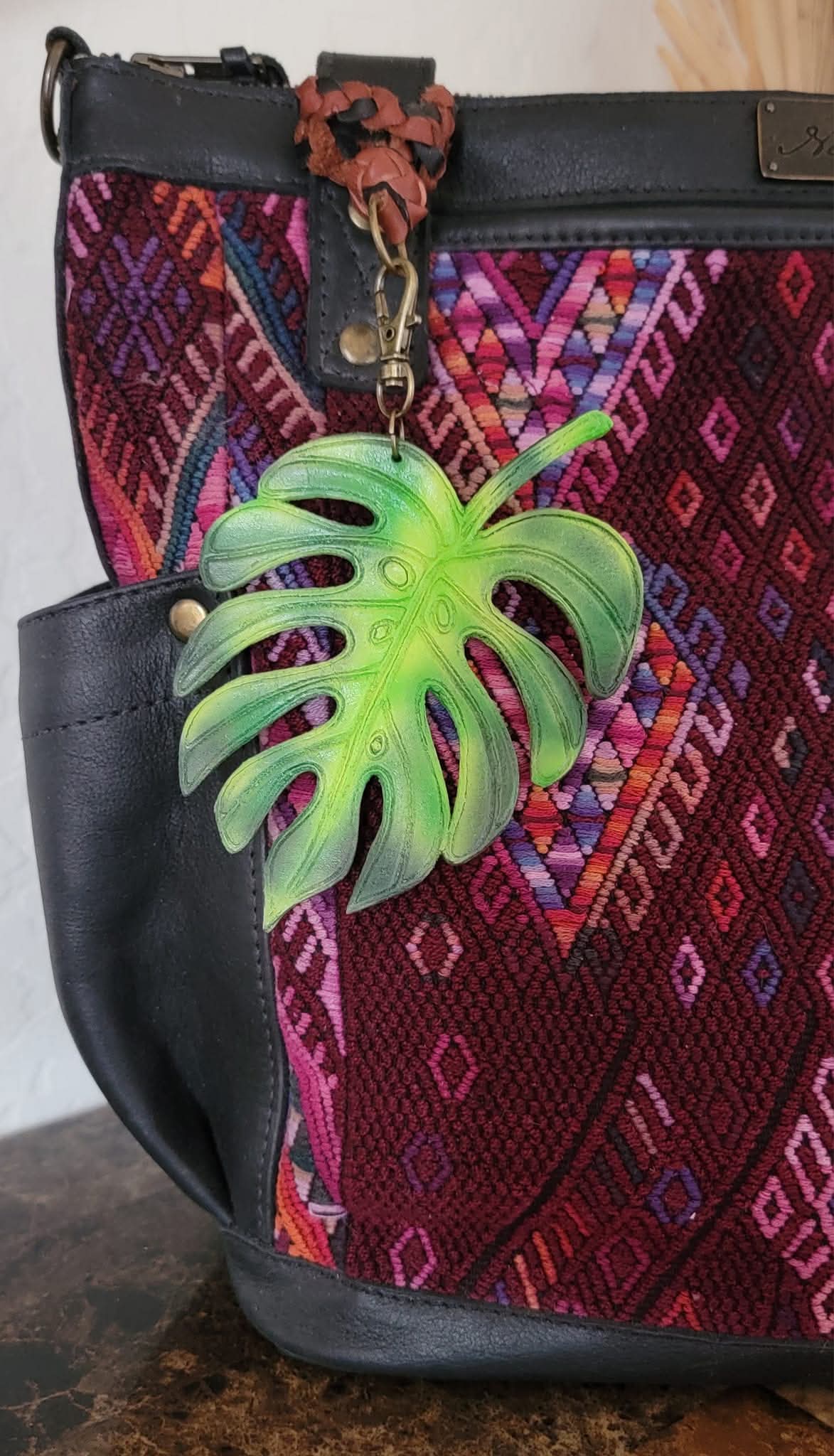 Green Monstera Leather Leaf Charm