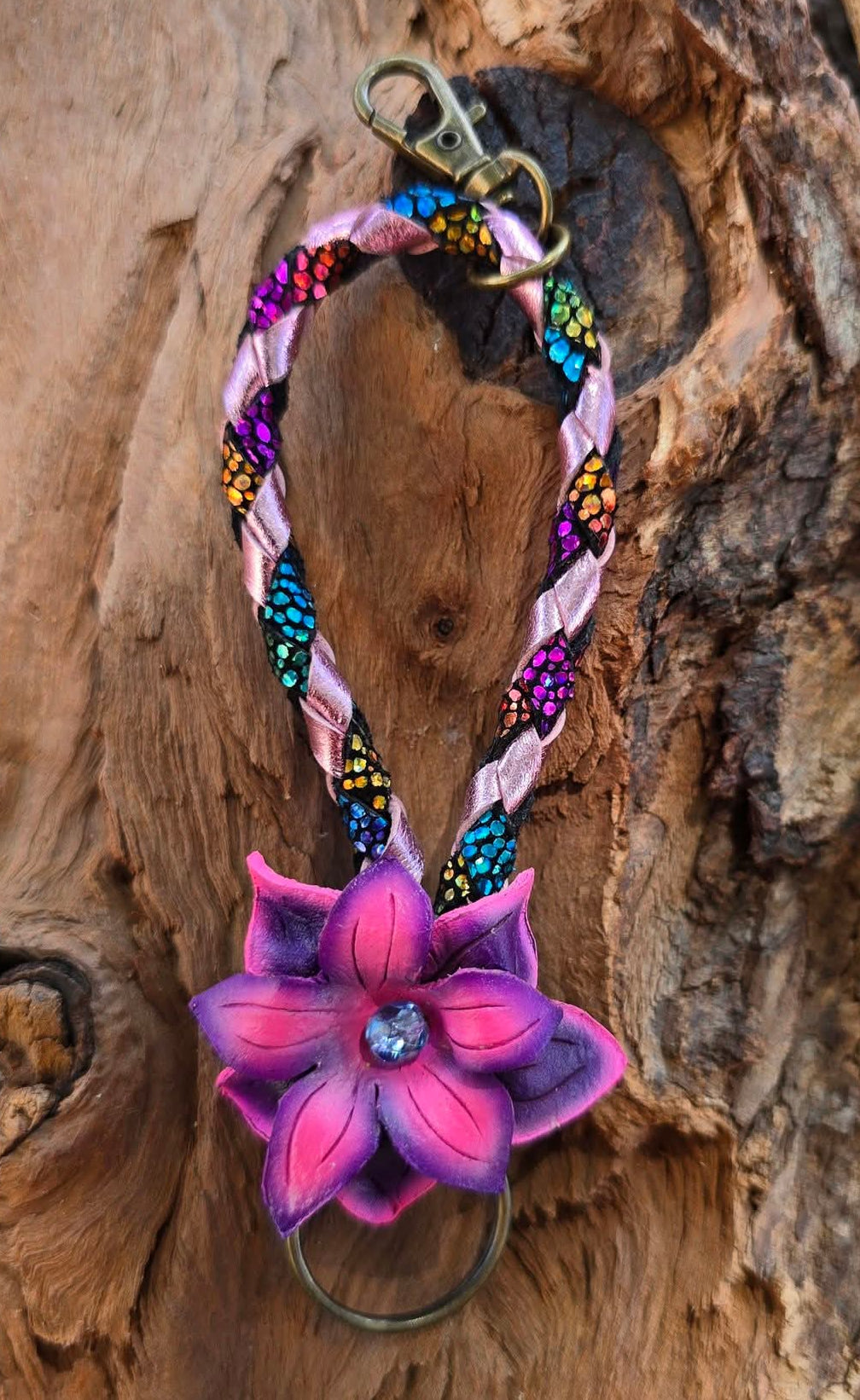 Hand sculpted leather flower Charms/Keyfobs