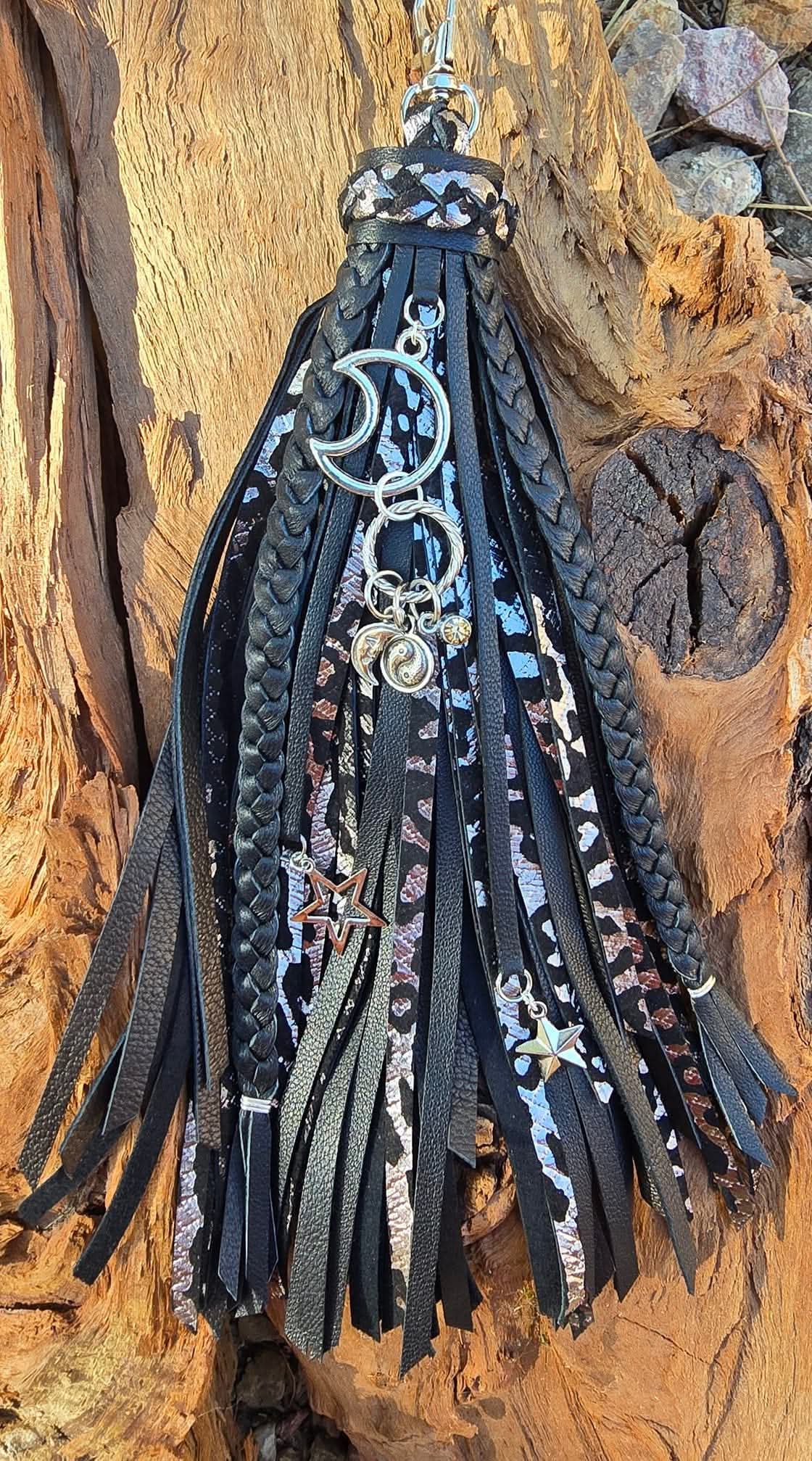 8" Moon & Stars Leather Tassel