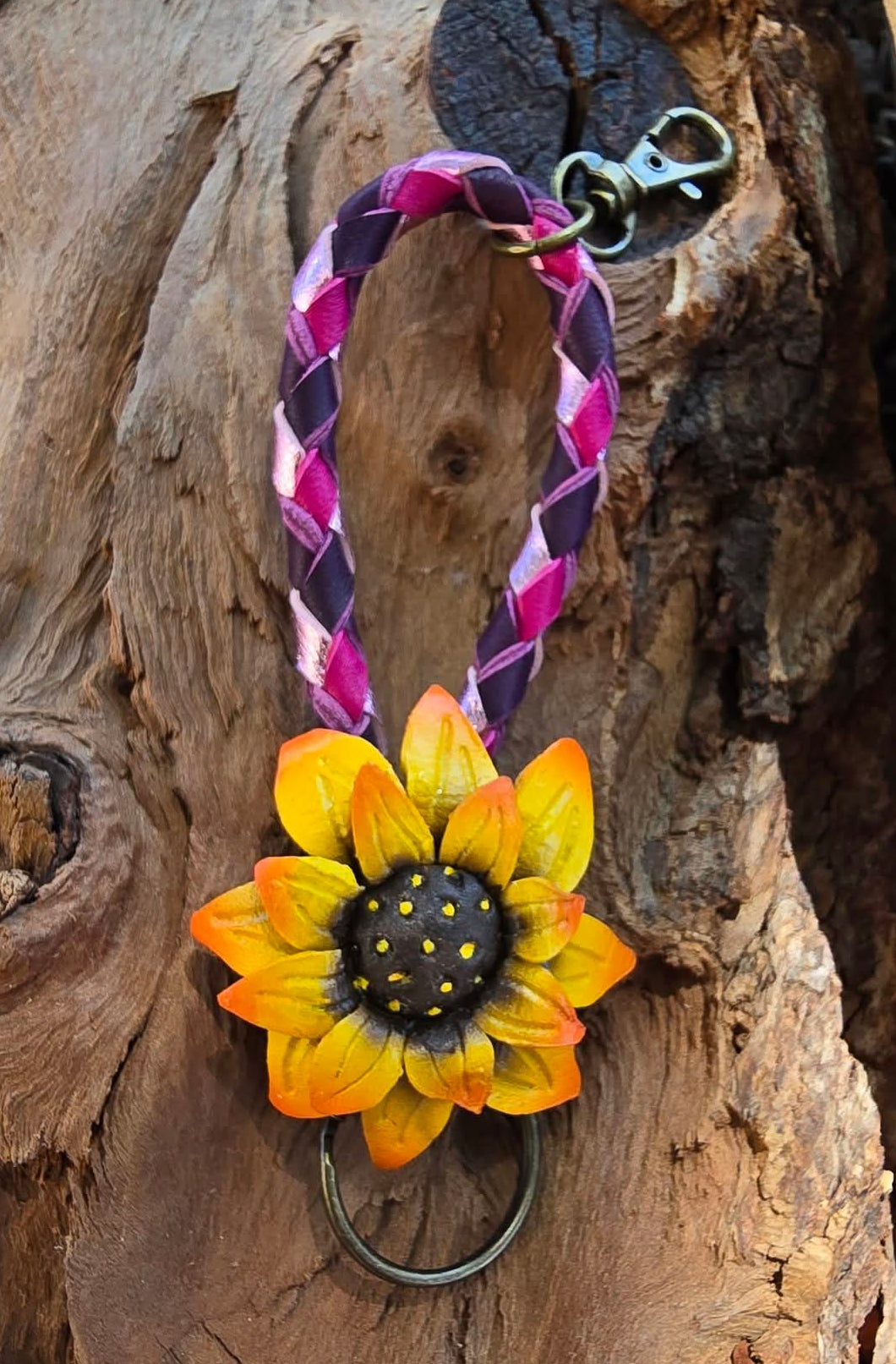 Hand sculpted leather flower Charms/Keyfobs