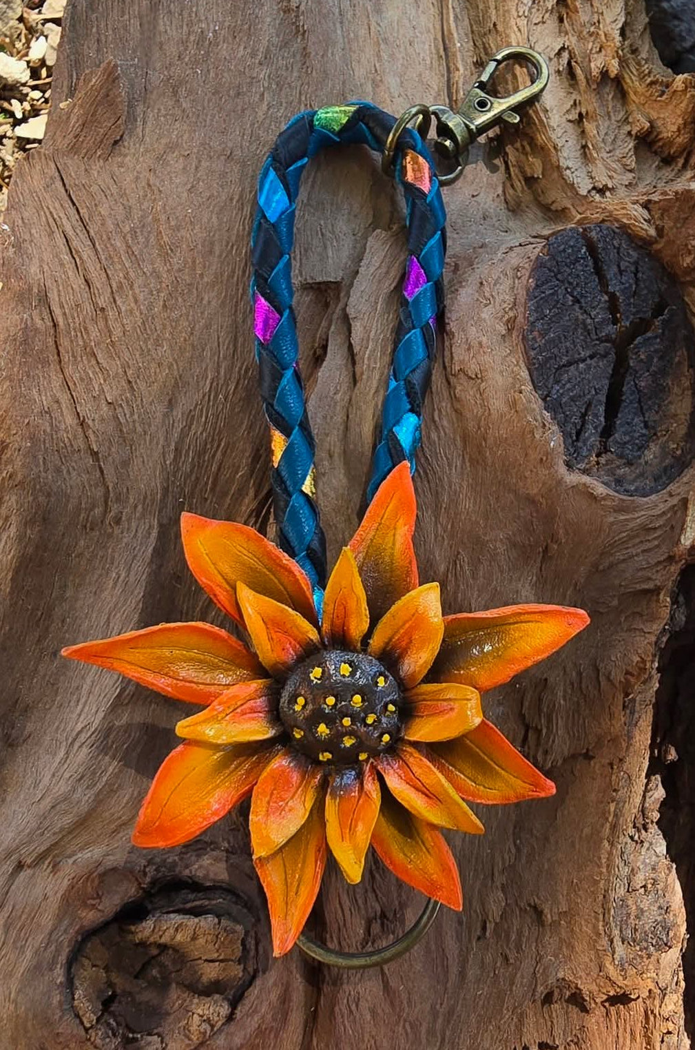 Hand sculpted leather flower Charms/Keyfobs