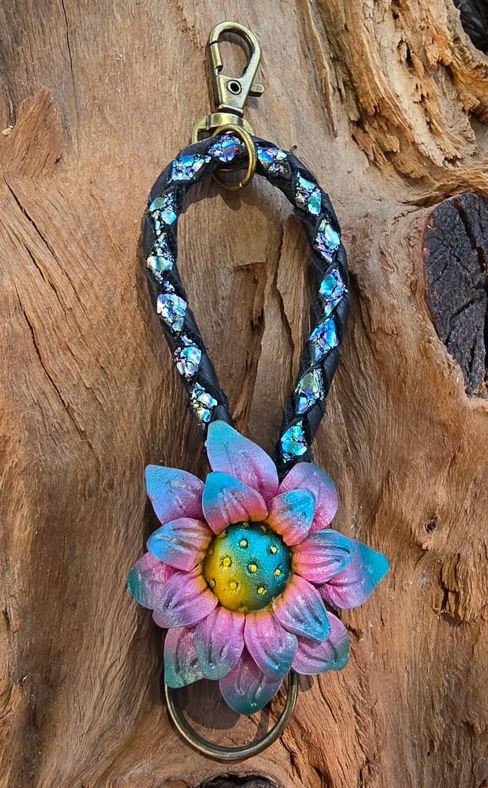 Hand sculpted leather flower Charms/Keyfobs