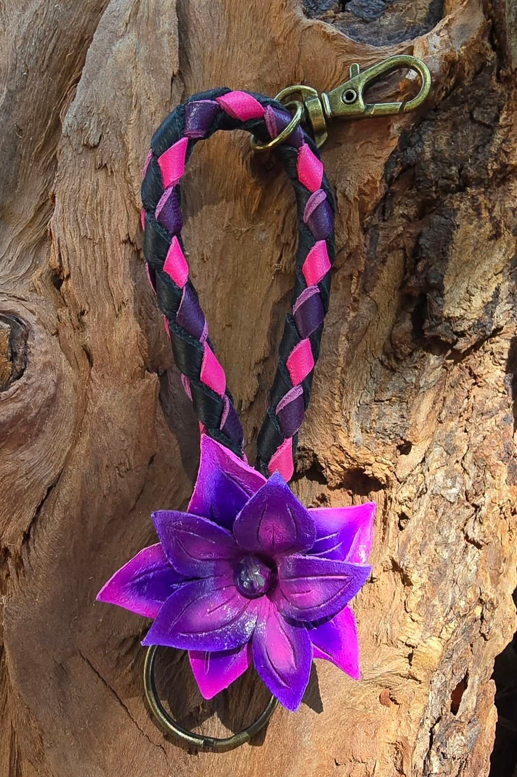 Hand sculpted leather flower Charms/Keyfobs
