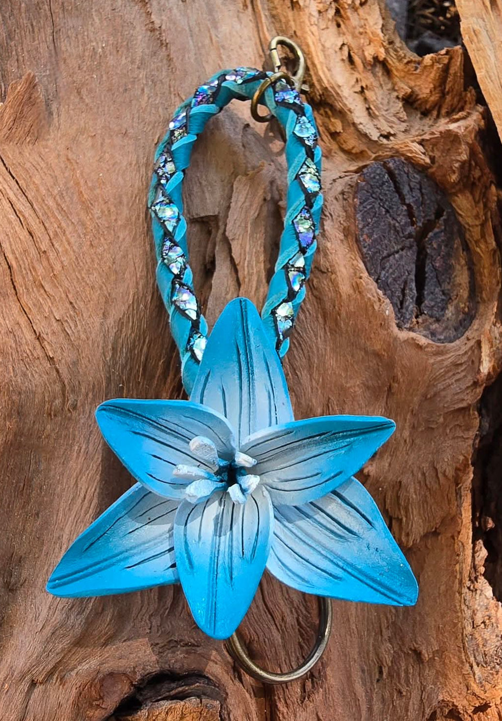 Hand sculpted leather flower Charms/Keyfobs