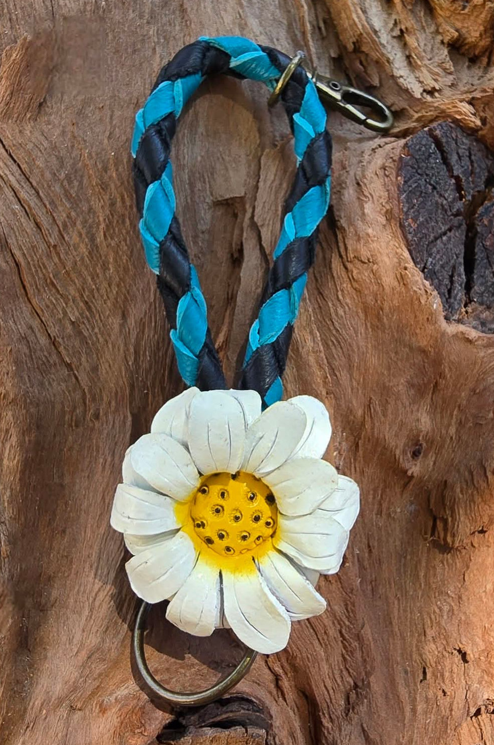 Hand sculpted leather flower Charms/Keyfobs