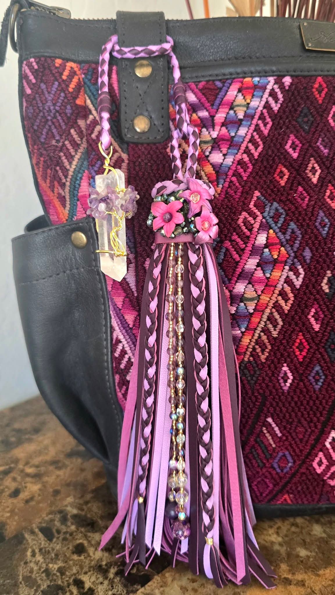 8" Flowers and Dreams/Pendant Leather Tassel