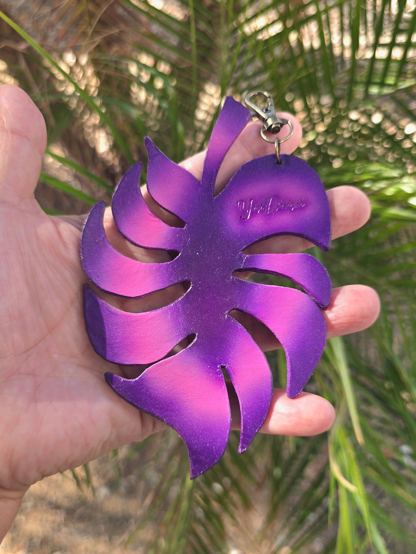 Purple Monstera Leaf Leather Charm