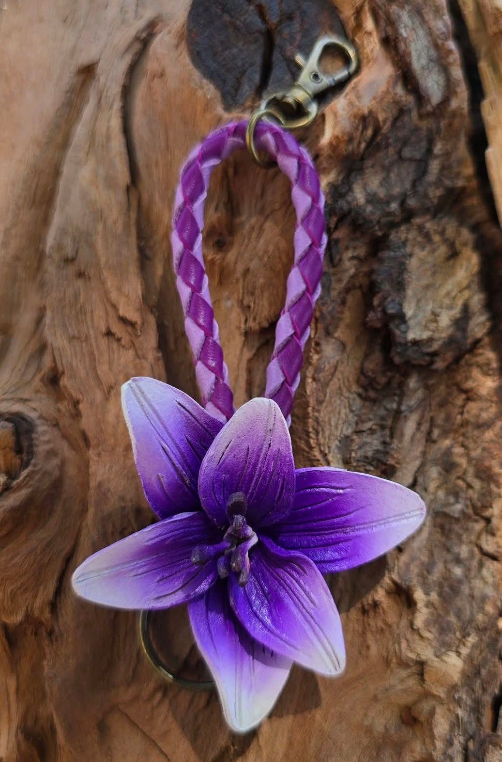 Hand sculpted leather flower Charms/Keyfobs
