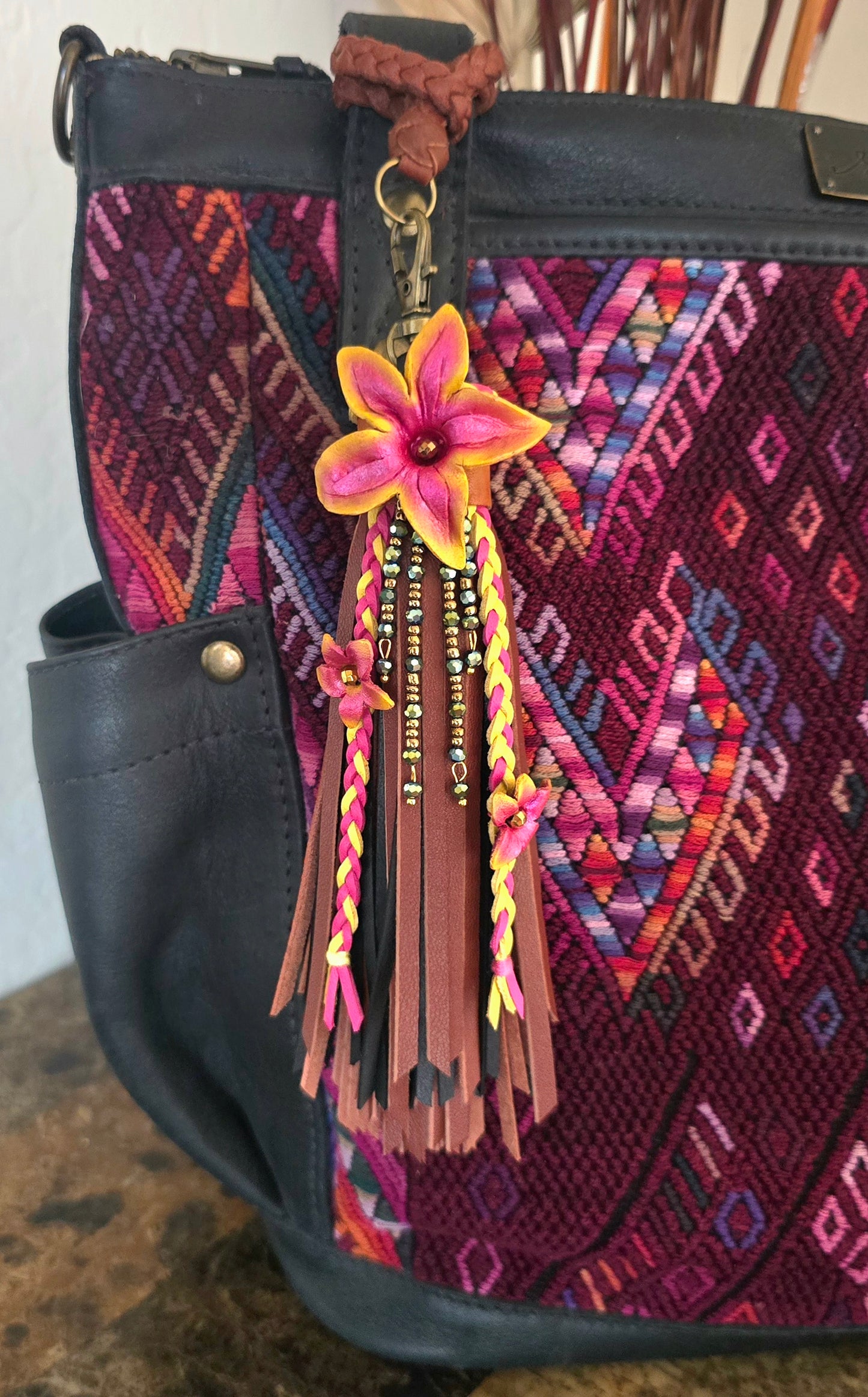 6" Sculpted Leather Flower Tassel