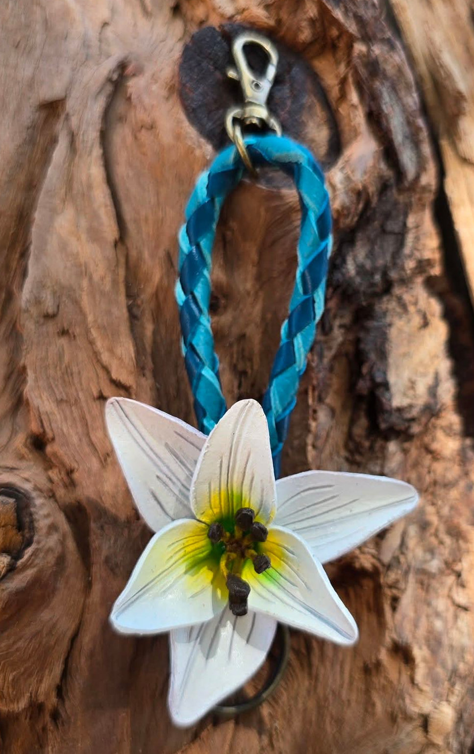 Hand sculpted leather flower Charms/Keyfobs