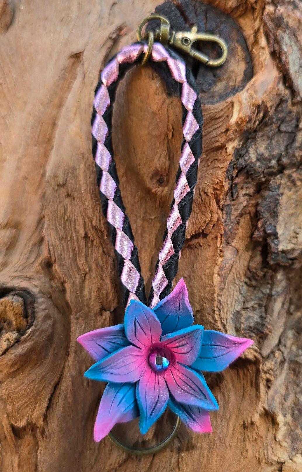 Hand sculpted leather flower Charms/Keyfobs