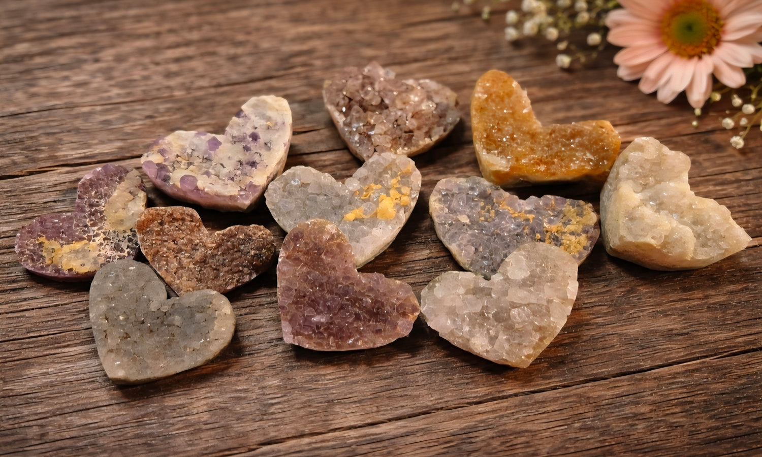 Amethyst Druzy Heart Stones