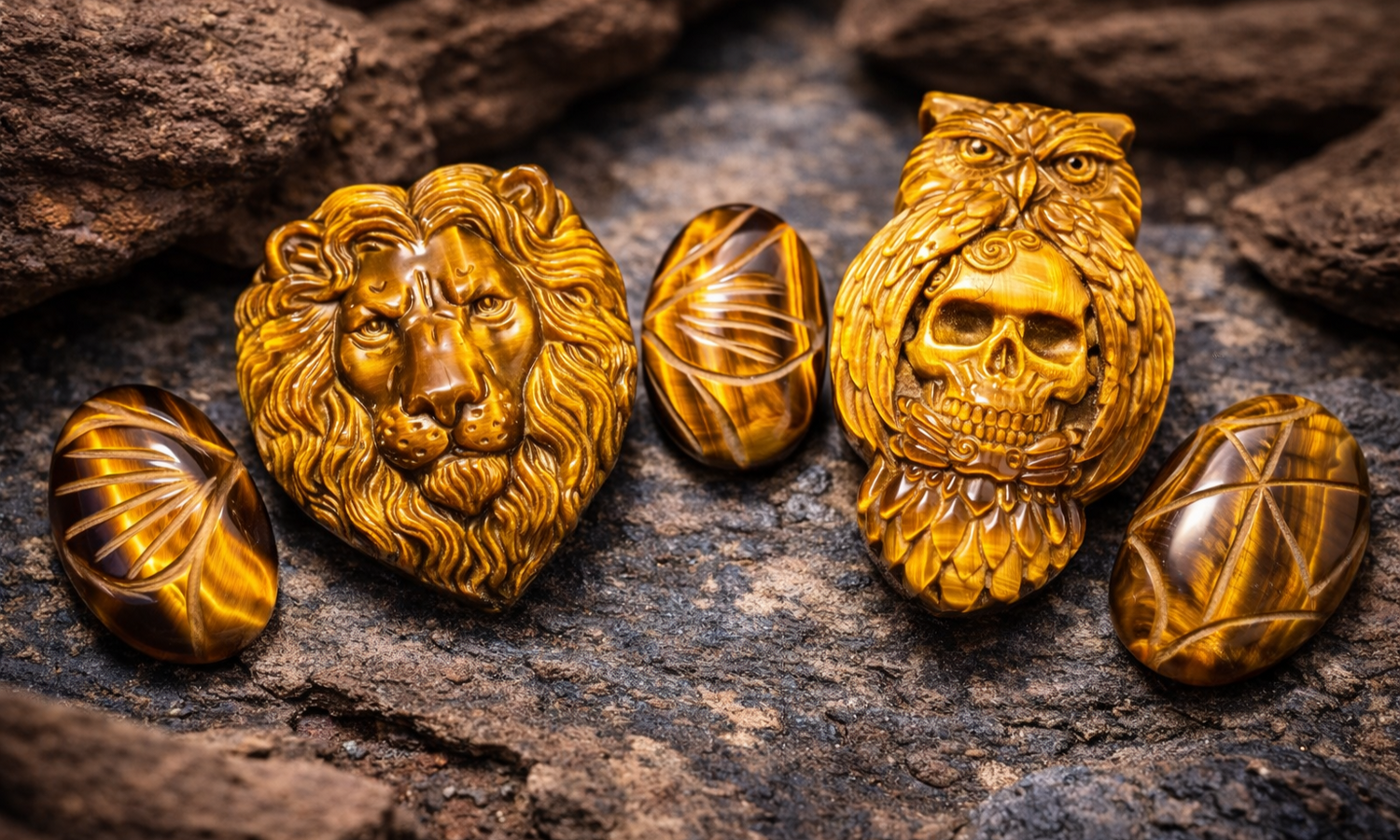 Carved Tiger Eye Cabochons