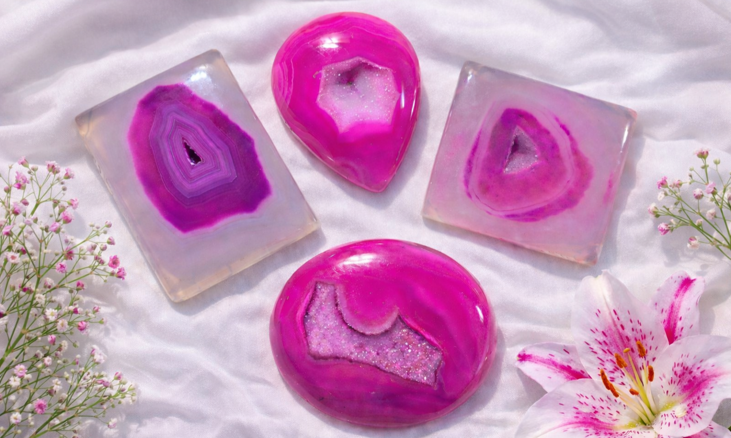 Pink Druzy Agate Cabochons