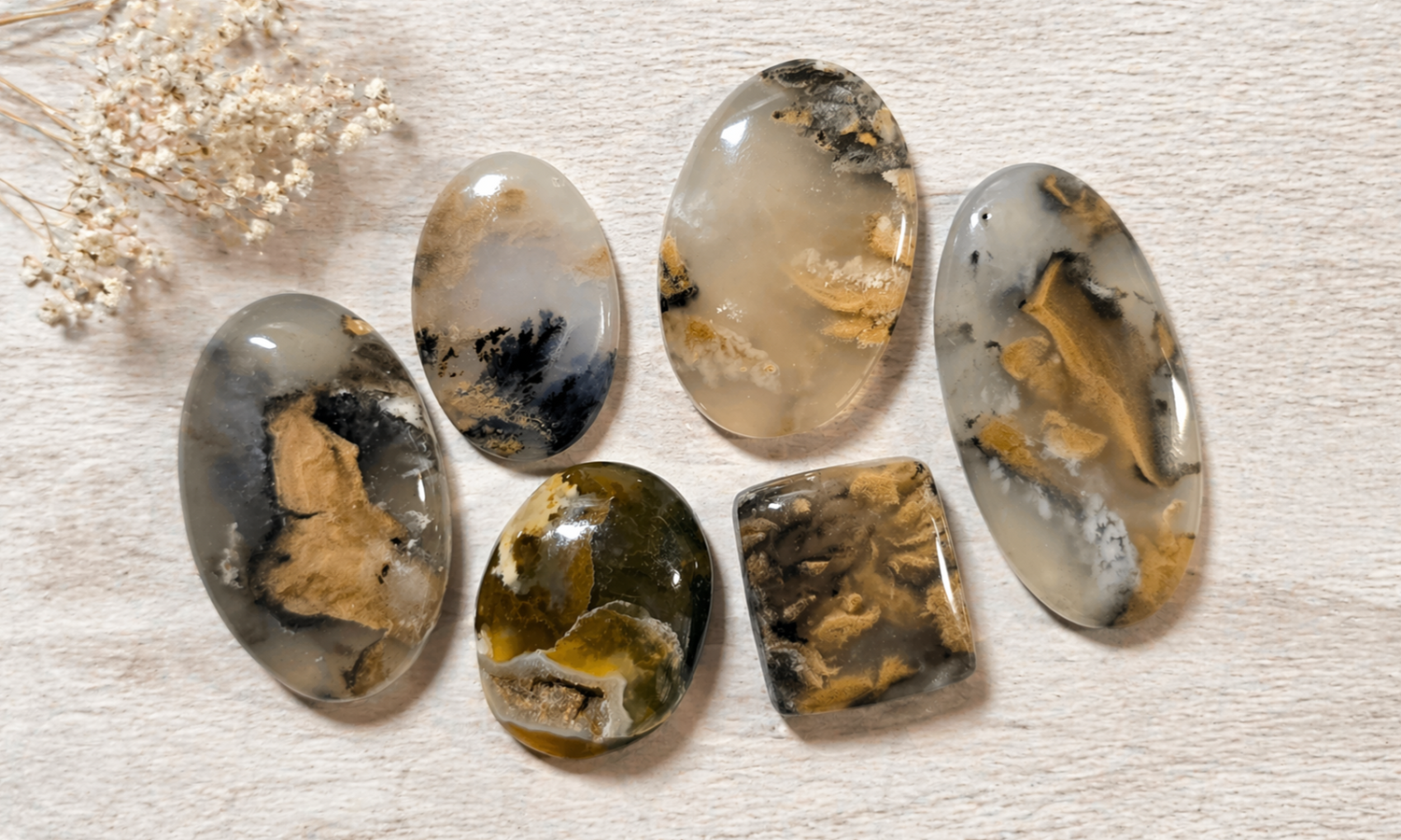 Tiger Dendrite Agate Cabochons