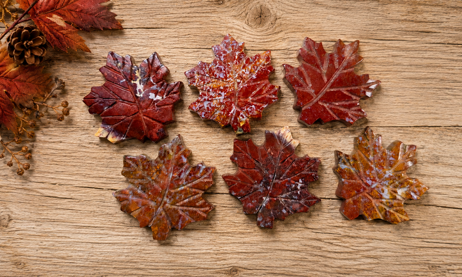 Red Jasper Maple Leaf Carvings
