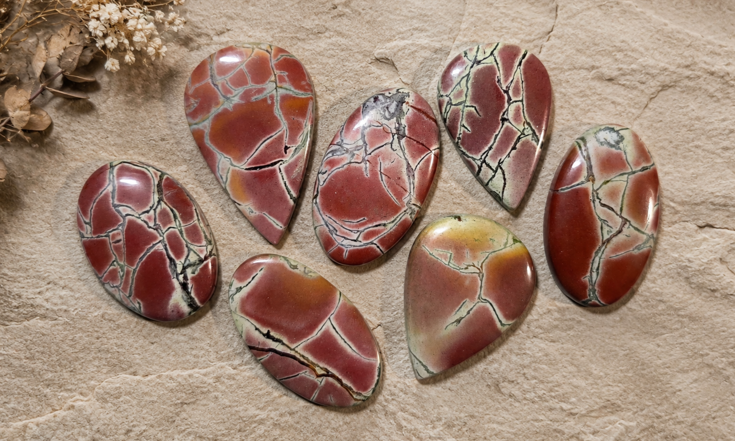 Spiderweb Mookaite Jasper Cabochons