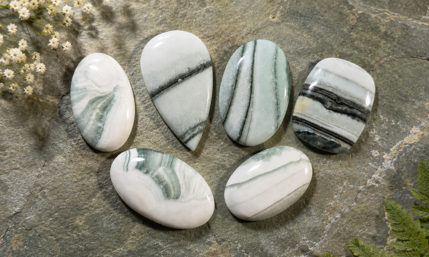 Green Ribbon Opal Cabochons