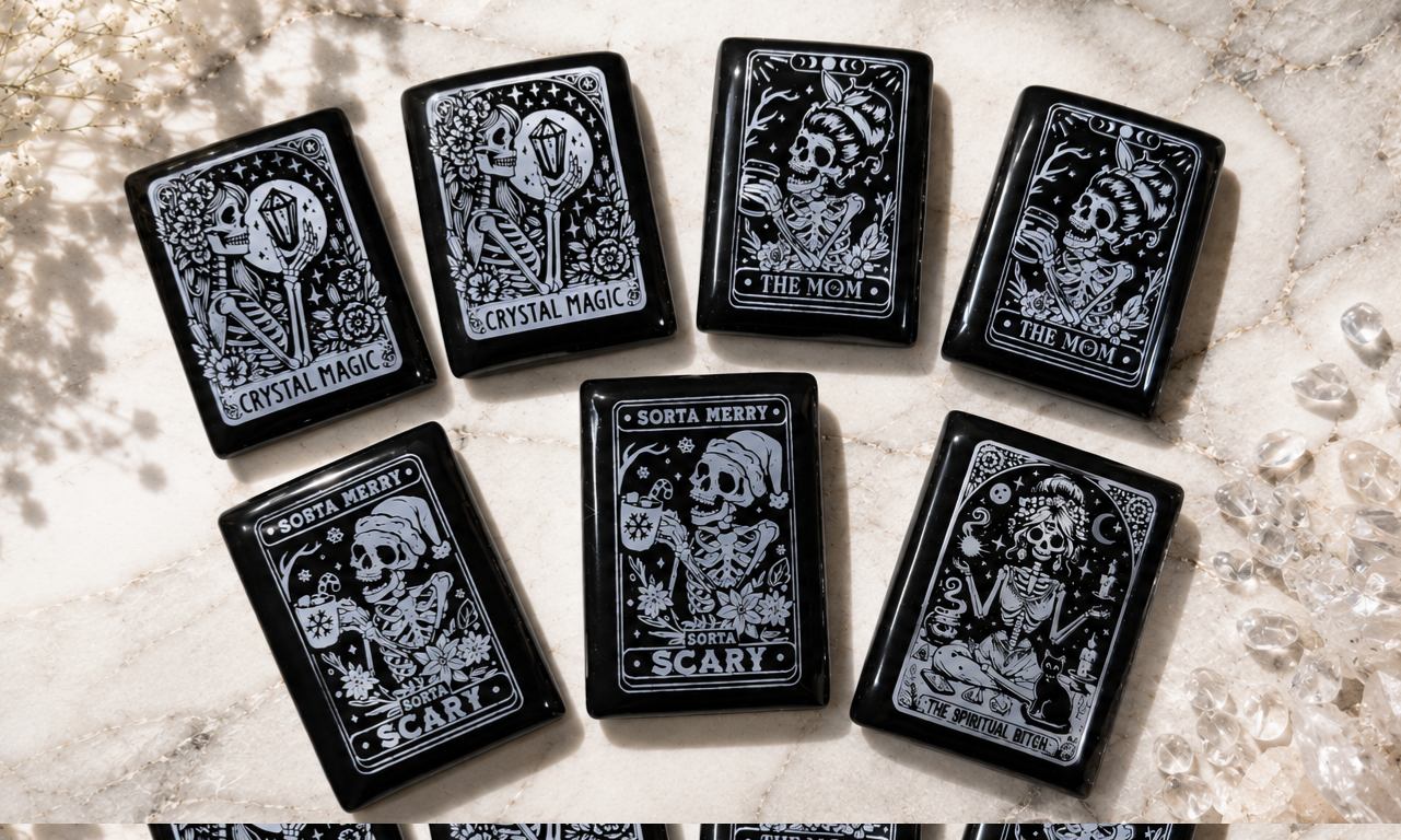 Engraved Black Onyx Cabochons