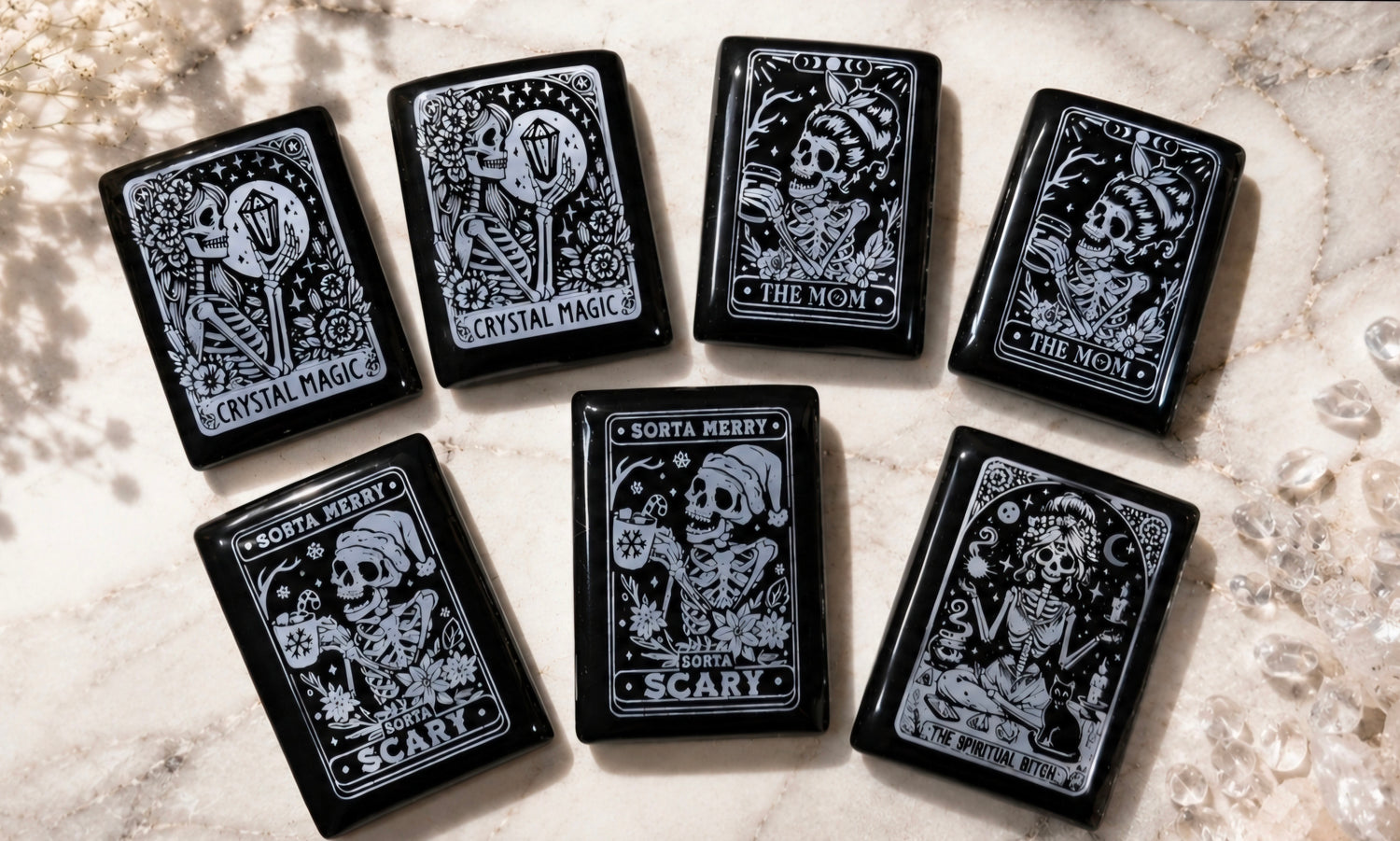 Engraved Black Onyx Cabochons