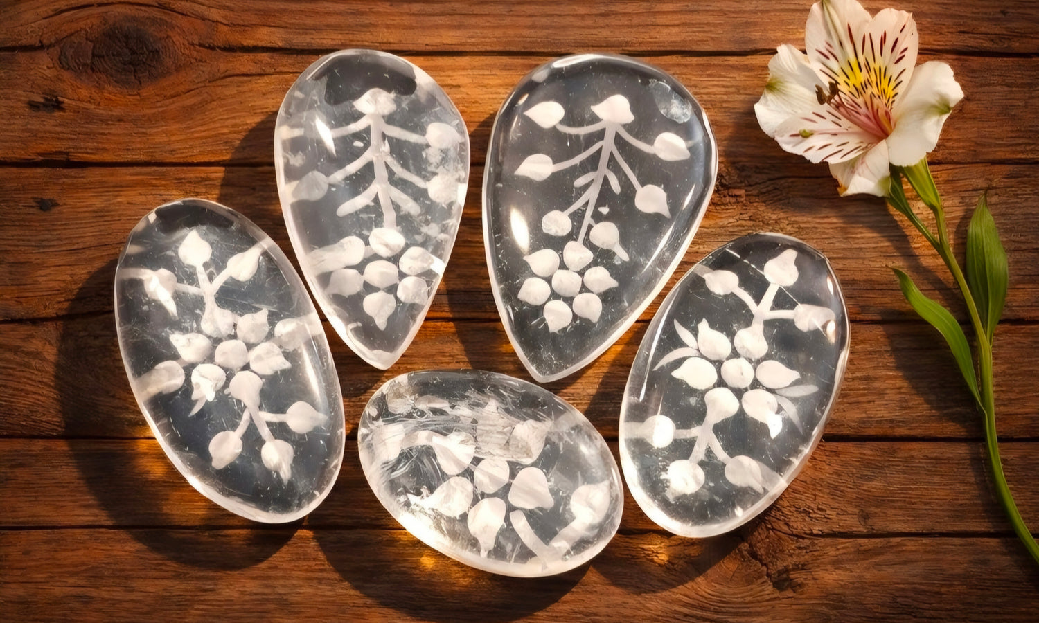 Engraved Crystal Quartz Cabochons