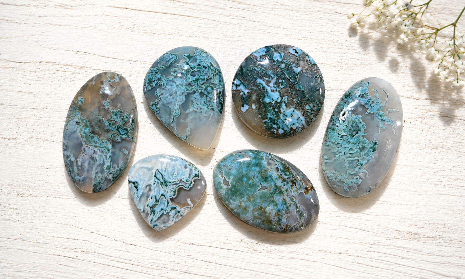 Blue Moss Agate Cabochons