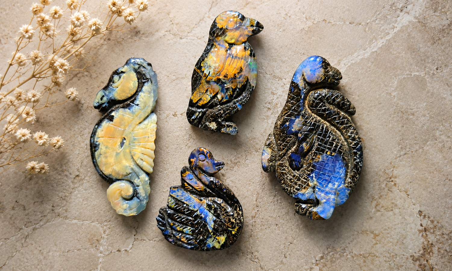 Carved Boulder Opal Cabochons