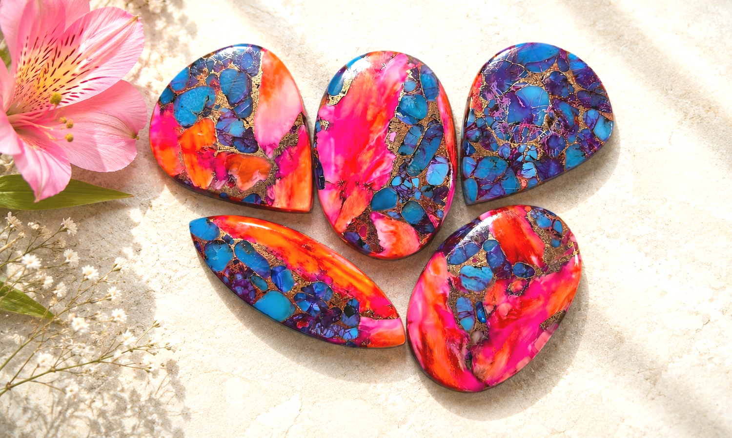 Pink Dahlia Cabochons