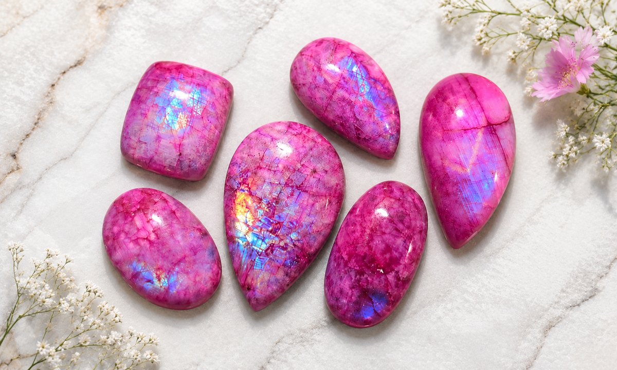 Pink Dyed Moonstone Cabochons