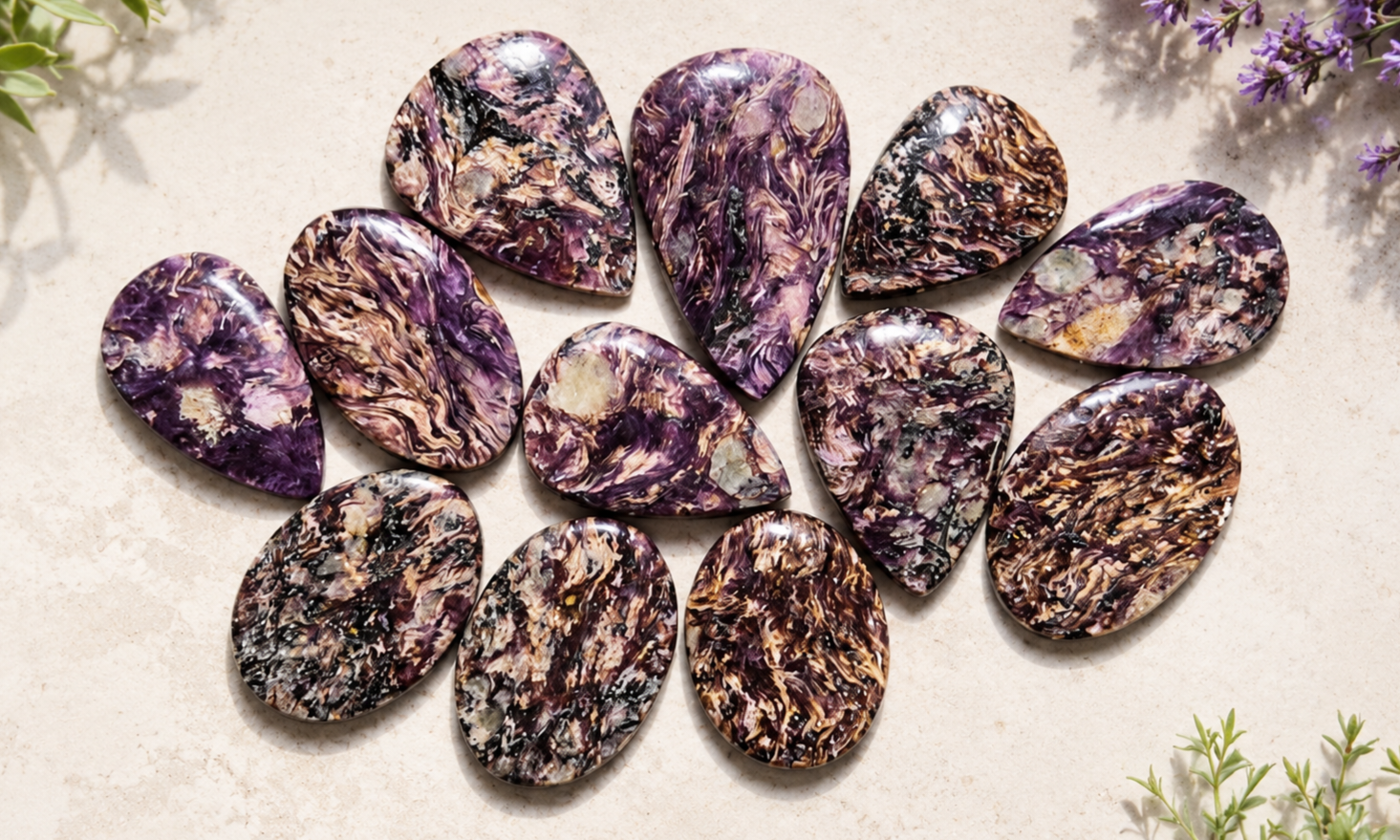Stormy Fibrous Charoite Cabochons