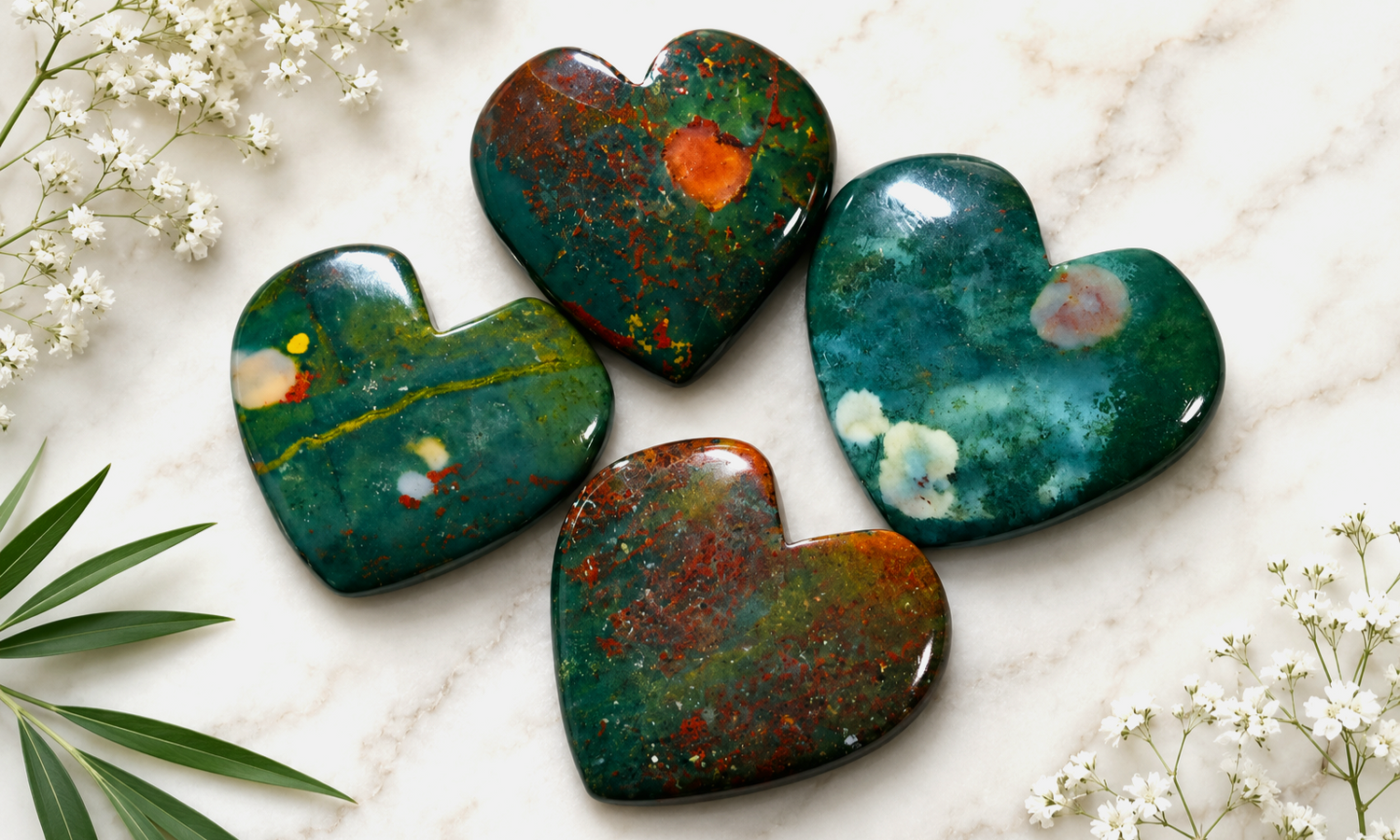 Bloodstone Heart Cabochons
