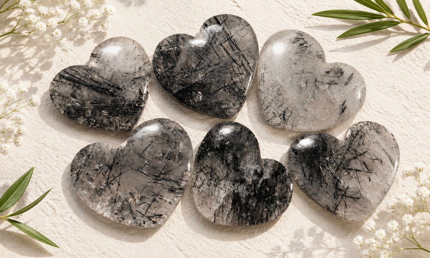 Rutilated Quartz Heart Cabochons