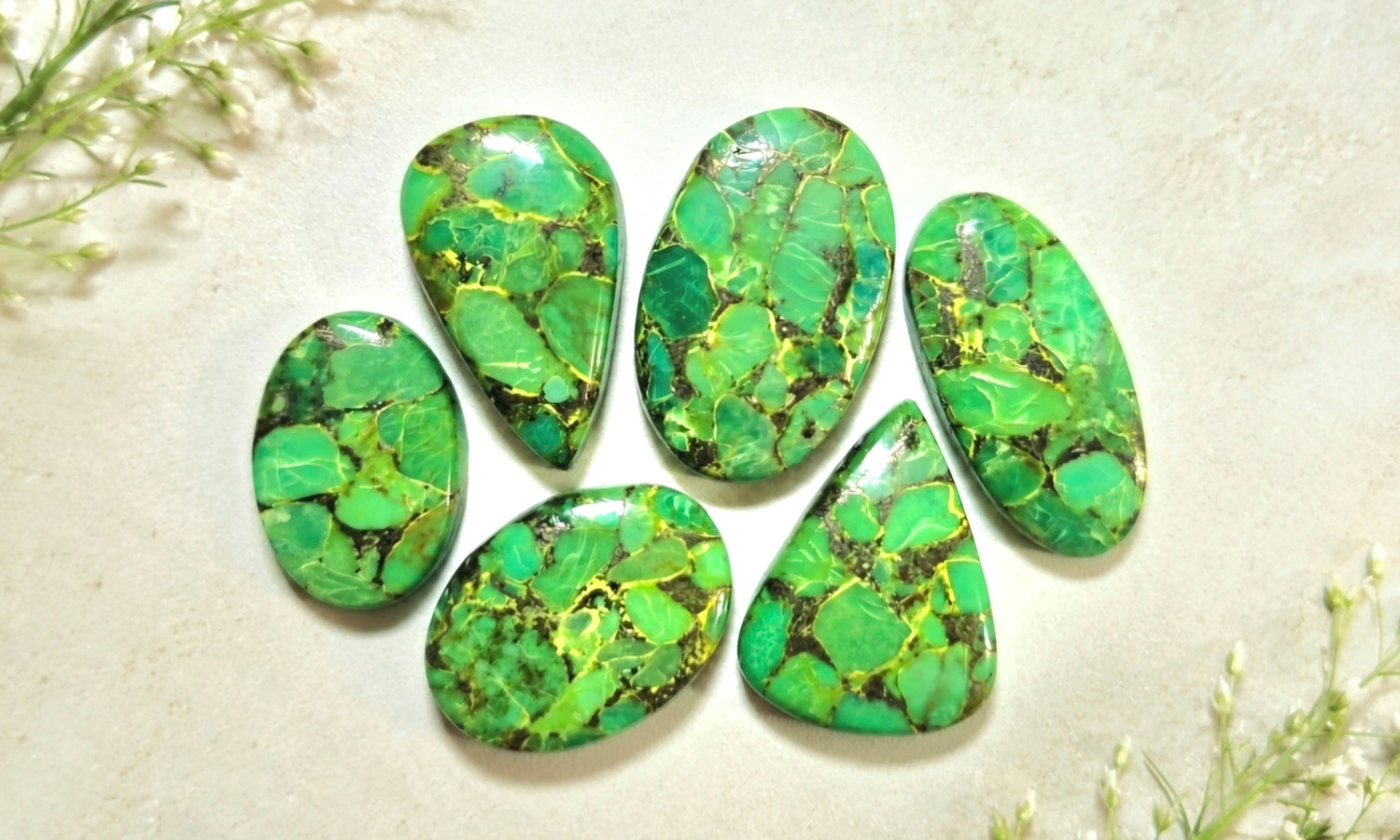 Green Copper Dahlia Cabochons