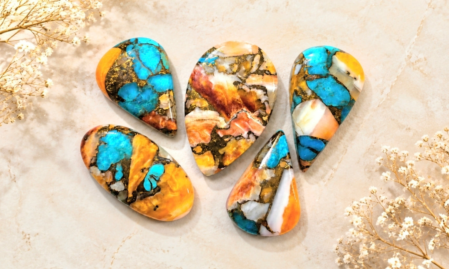 Spiny Oyster Turquoise Cabochons
