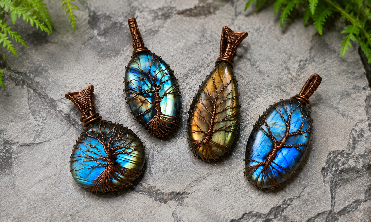 Wire-wrapped Labradorite Pendants