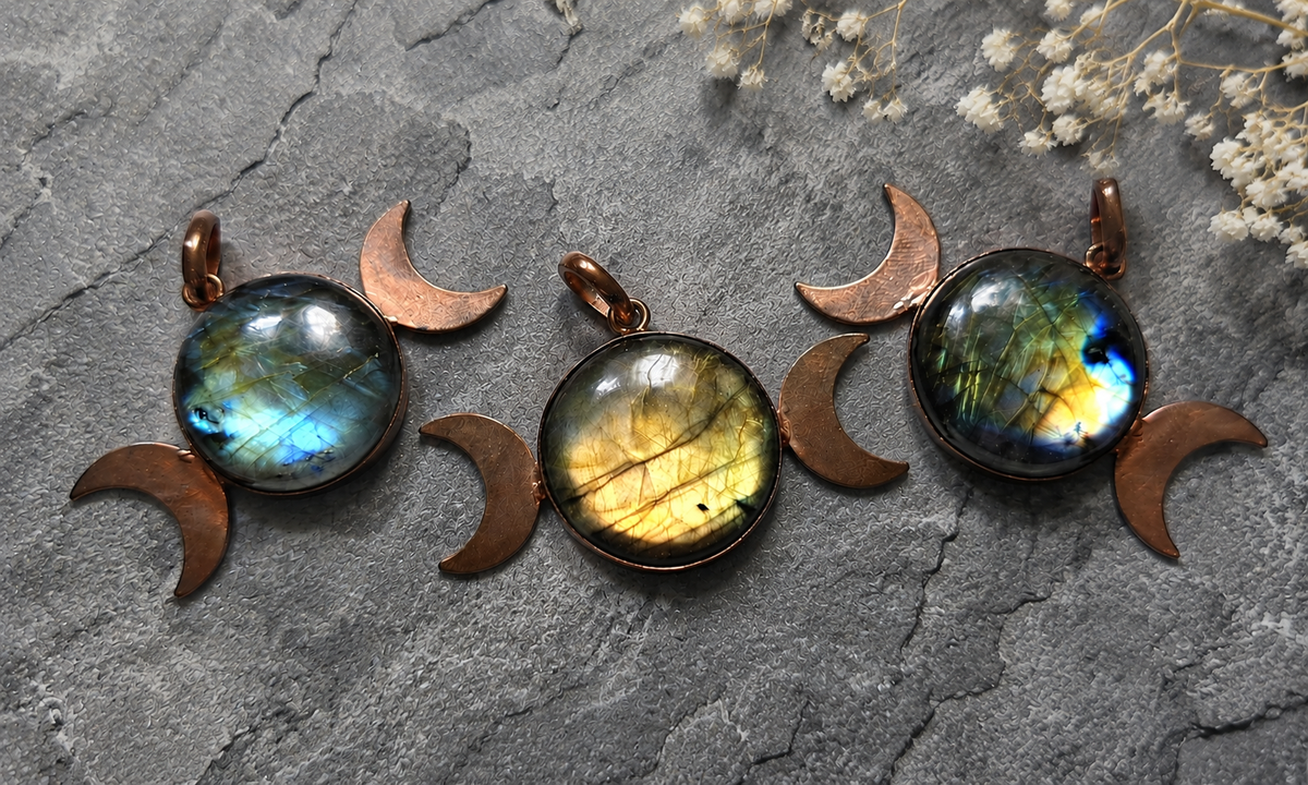 Copper Moon Phase Labradorite Pendants