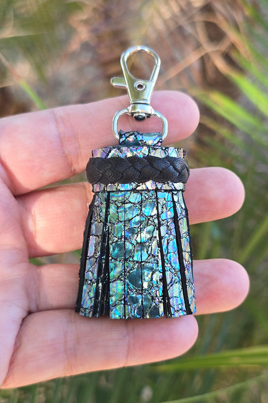 Metallic Cracked and Black Leather Tassel